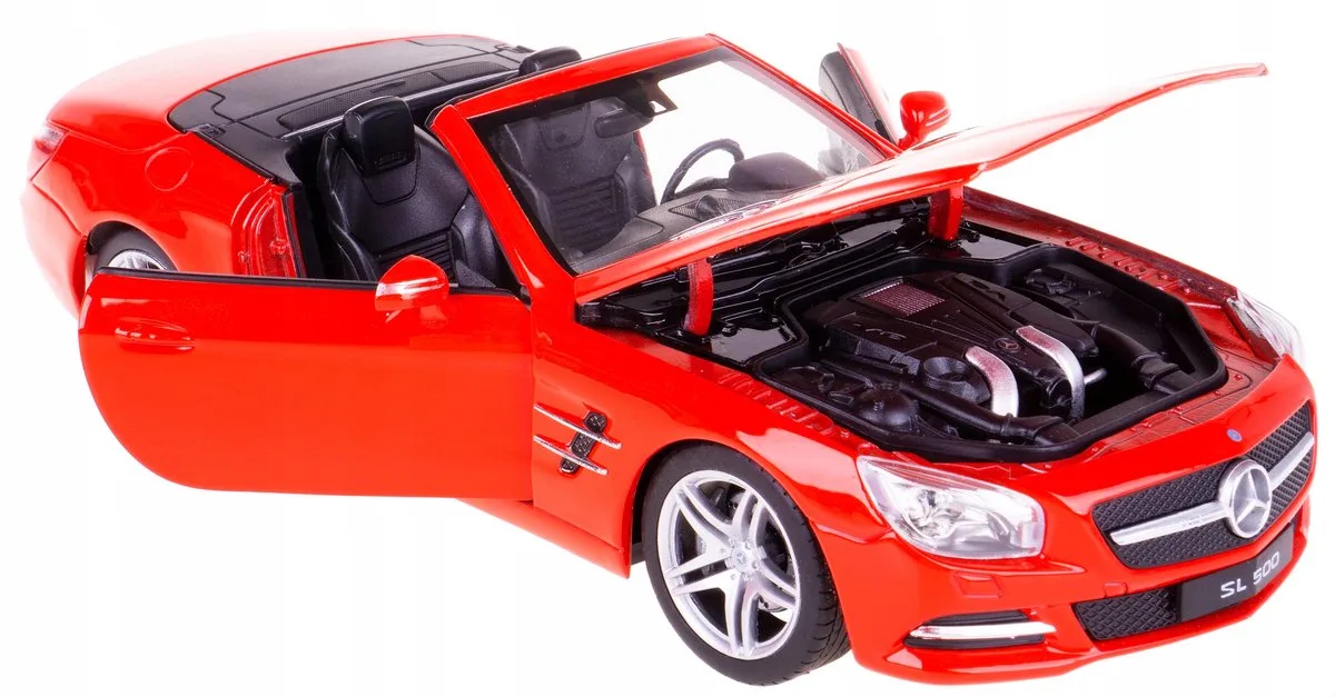 Mercedes-Benz SL500 Cabrio Model Auto Metaal 1:24 från Welly i Röd – produktbild
