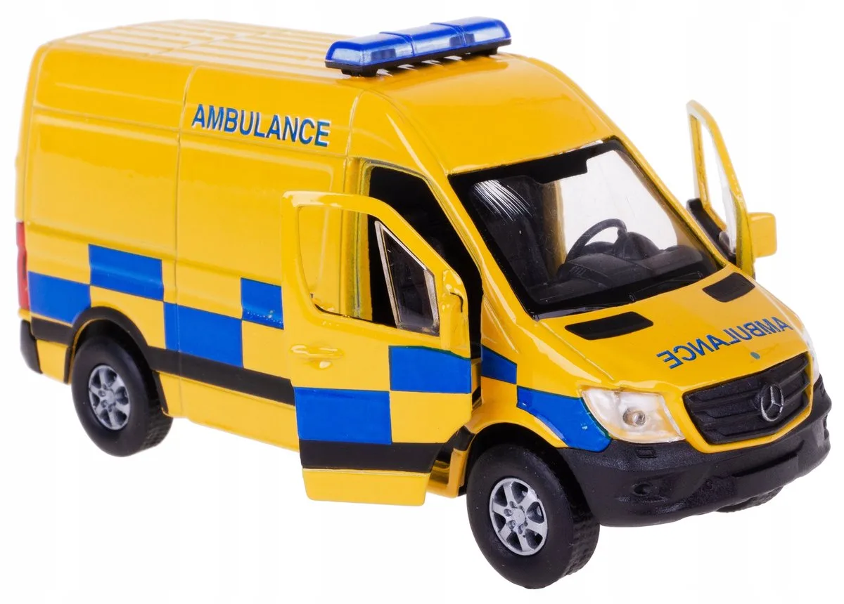 Mercedes-Benz Sprinter Ambulance Model Welly 1:34/39 Geel van Welly in Blauw – productfoto