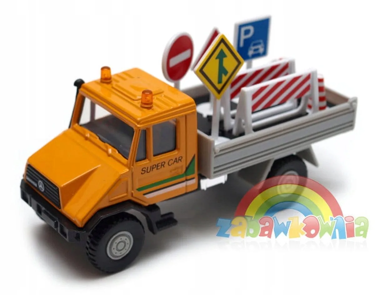 Mercedes-Benz Unimog modelauto Welly - Verkeersborden, 1:40 von Welly in Gelb – Produktfoto