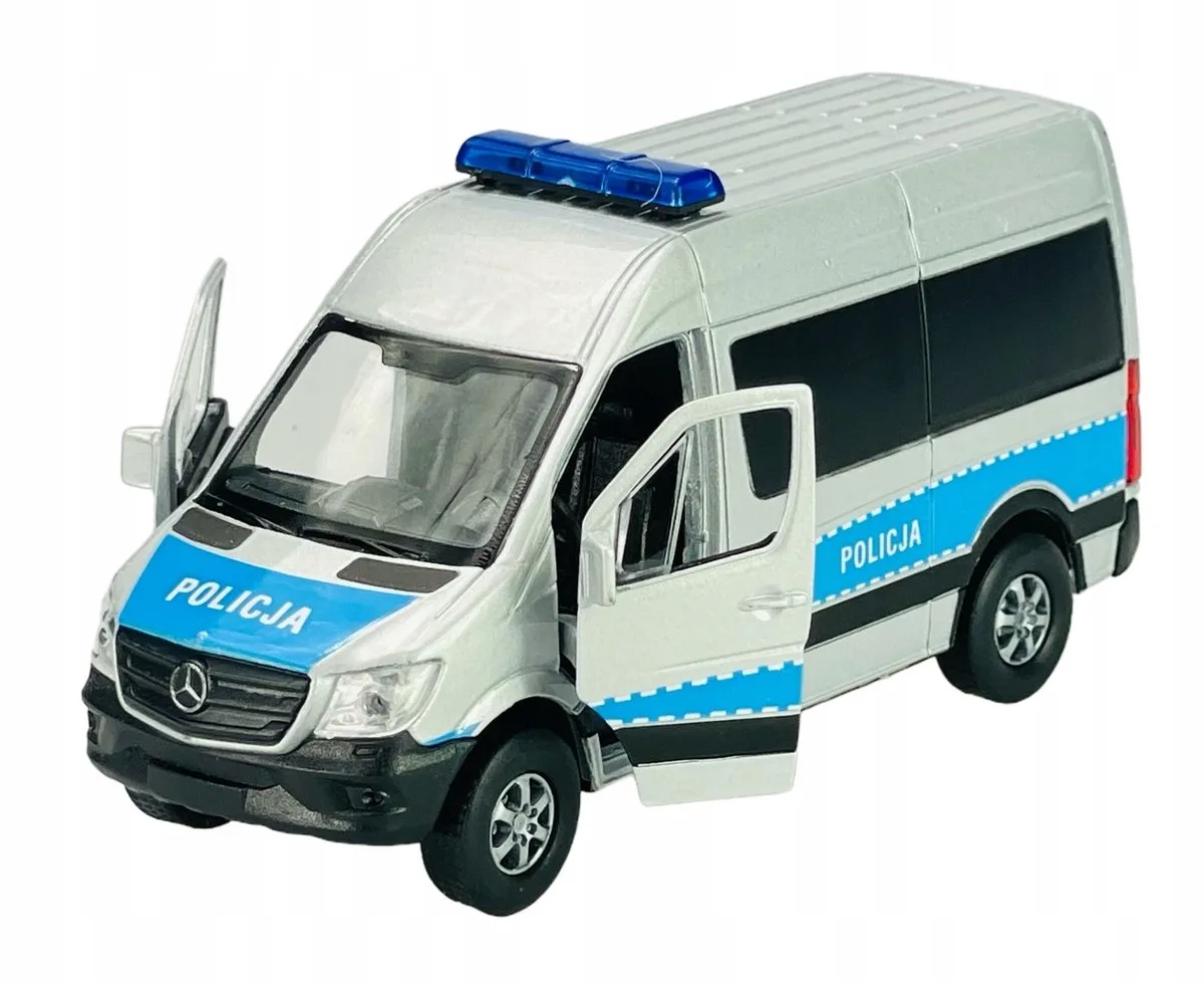 Mercedes Sprinter Politiebusje Metaal Model 1:34 Nieuw van Welly in Blauw – productfoto