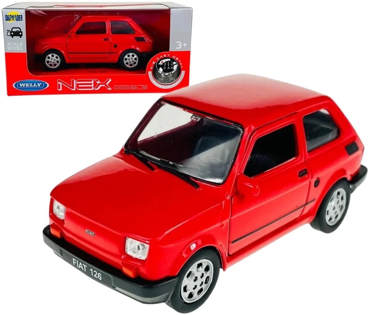 Metalen modelauto Fiat 126p, schaal 1:34, merkloos von Welly in Rot – Produktfoto