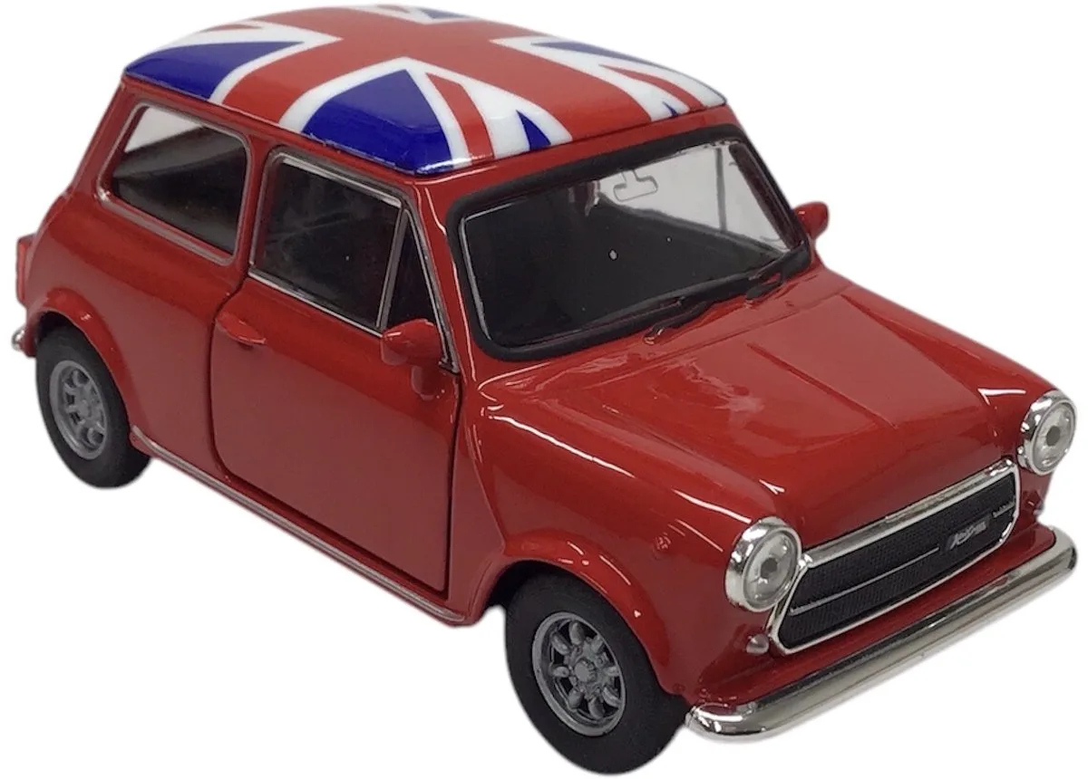 Mini Cooper 1300 met vlag Verenigd Koninkrijk) (10 cm) 1/43 Welly Nex [Modelauto - Schaalmodel - Miniatuurauto] fra Welly i Rød – produktbillede
