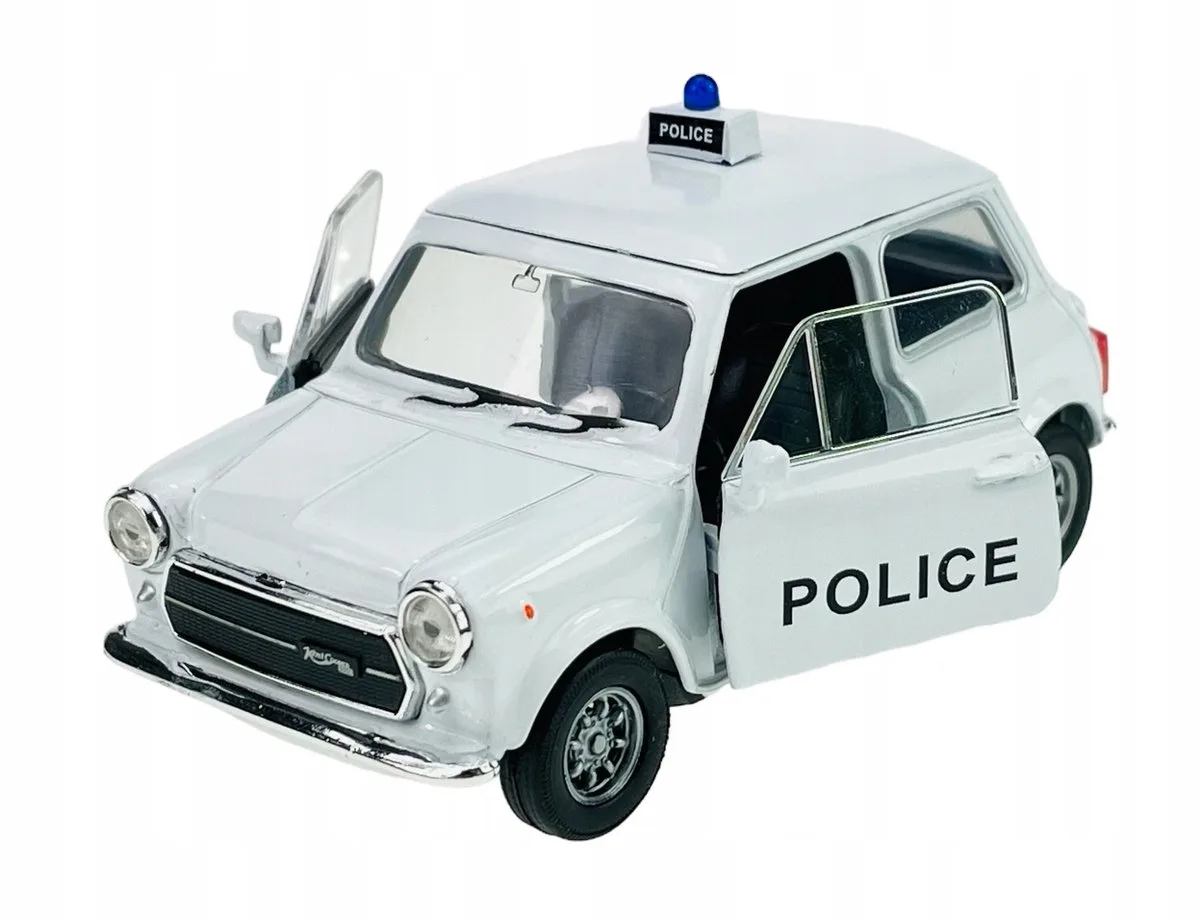 Mini Cooper 1300 Politiemodelauto 1:34 Metaal Nieuw fra Welly i Blå – produktbillede