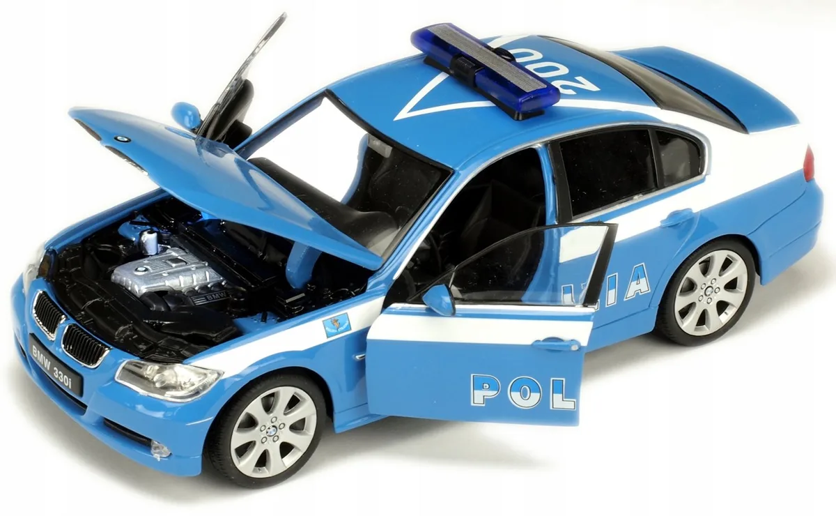 Model Auto Politie Blauw Metaal 1:24 Deuren Open fra Welly – produktbillede