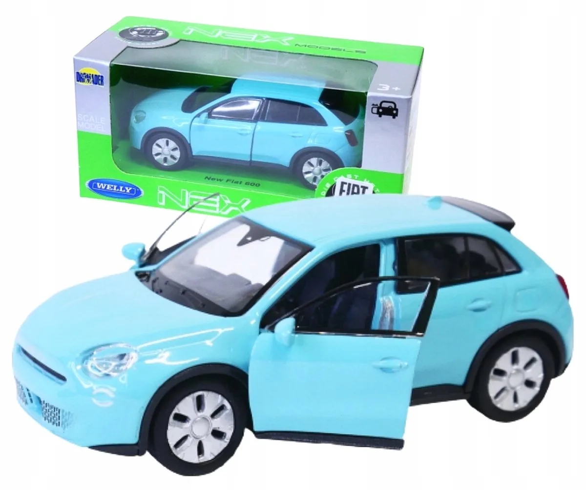 Nieuwe Fiat 600E Nex Modelauto 1:34 von Welly in Blau – Produktfoto