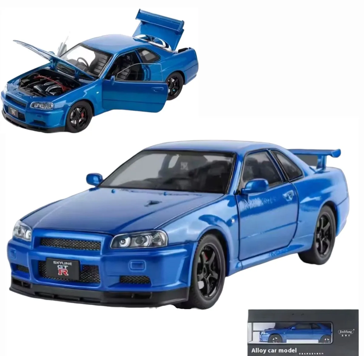 Nissan Skyline GTR R34 Modelauto Schaal 1:24 - Blauw fra Welly – produktbillede