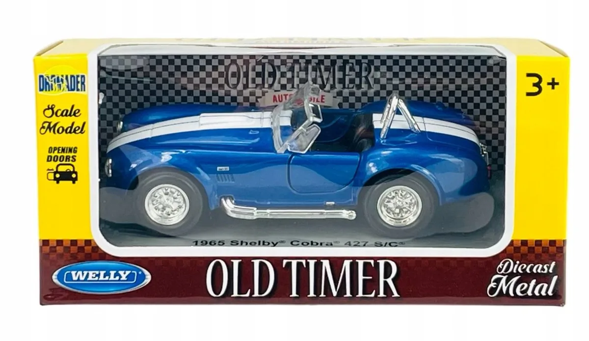 Old Timer 1965 Shelby Cobra 427 S/C Metaal 1:34 Model van Welly in Blauw – productfoto