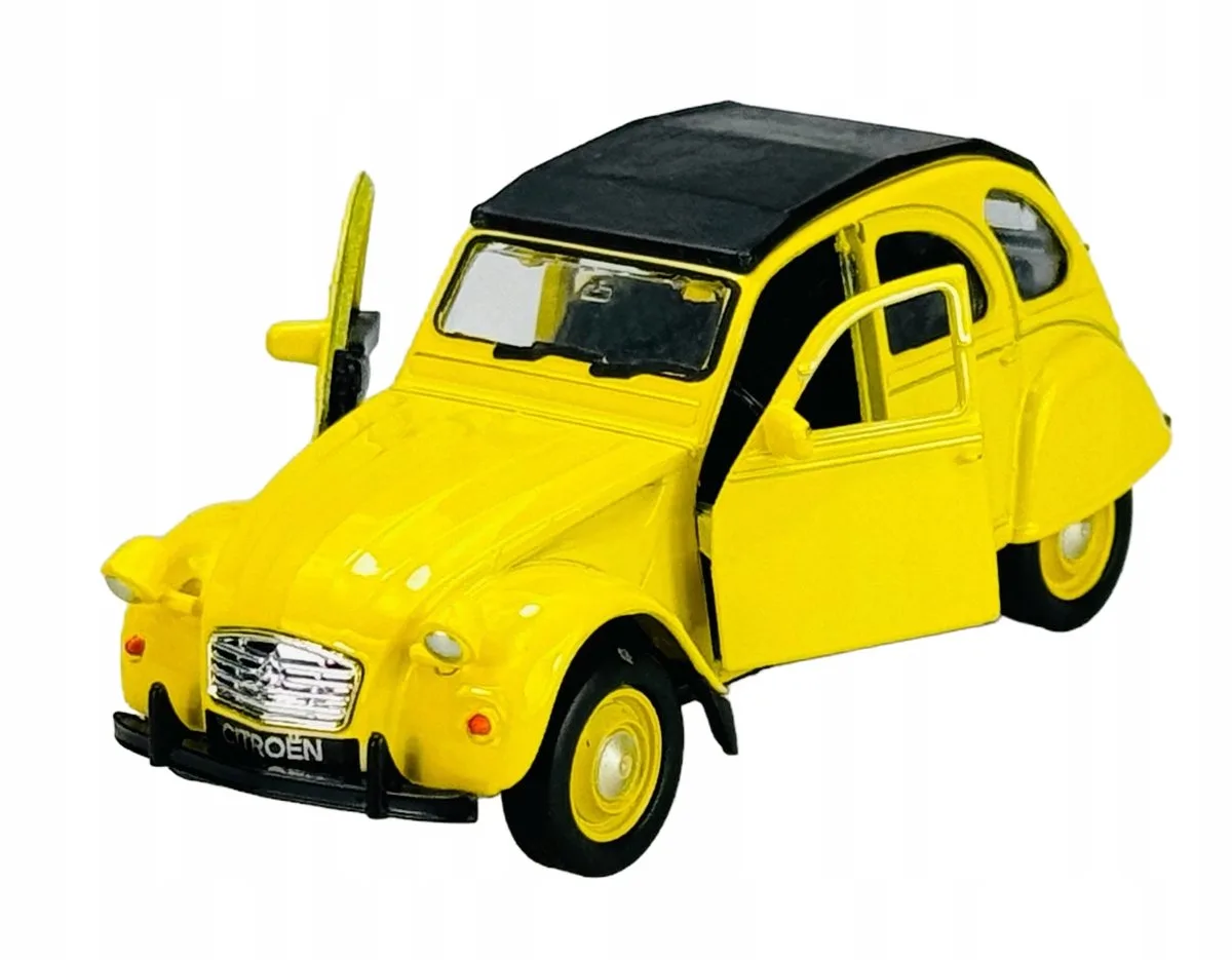Old Timer Citroën 2CV Metalen Model Auto 1:34 fra Welly i Gul – produktbillede
