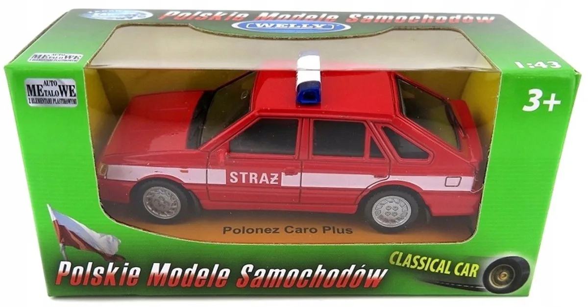 Polonez Caro Plus Brandweer Modelauto 1:43 von Welly in Rot – Produktfoto