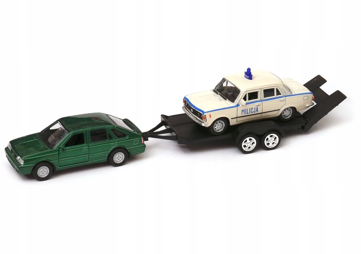 Polonez + Fiat 125p MO Wit Auto Avalanche Model 1:34 fra Welly i Grøn – produktbillede