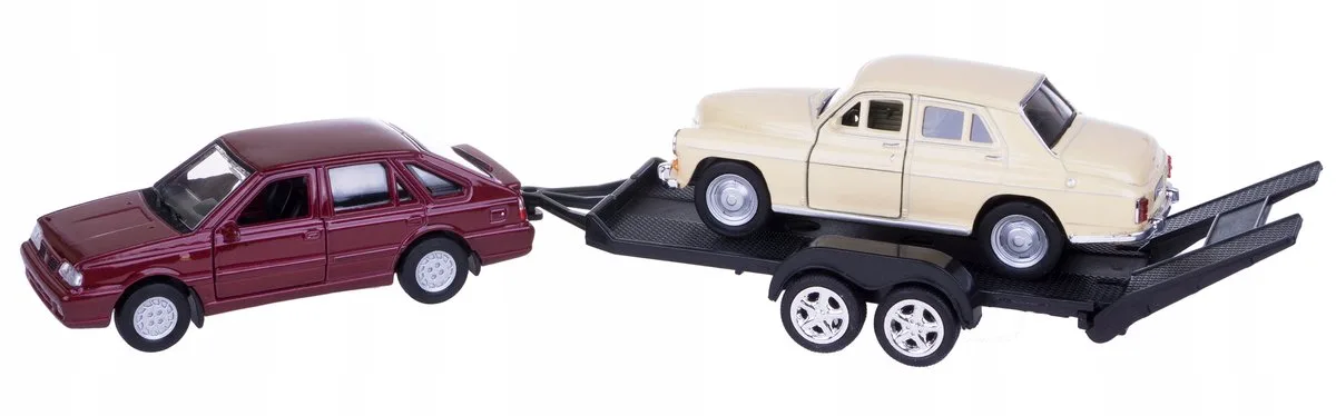 Polonez & Warszawa Set met Trailer 1:34/39 Metaal de Welly en Beige – photo du produit