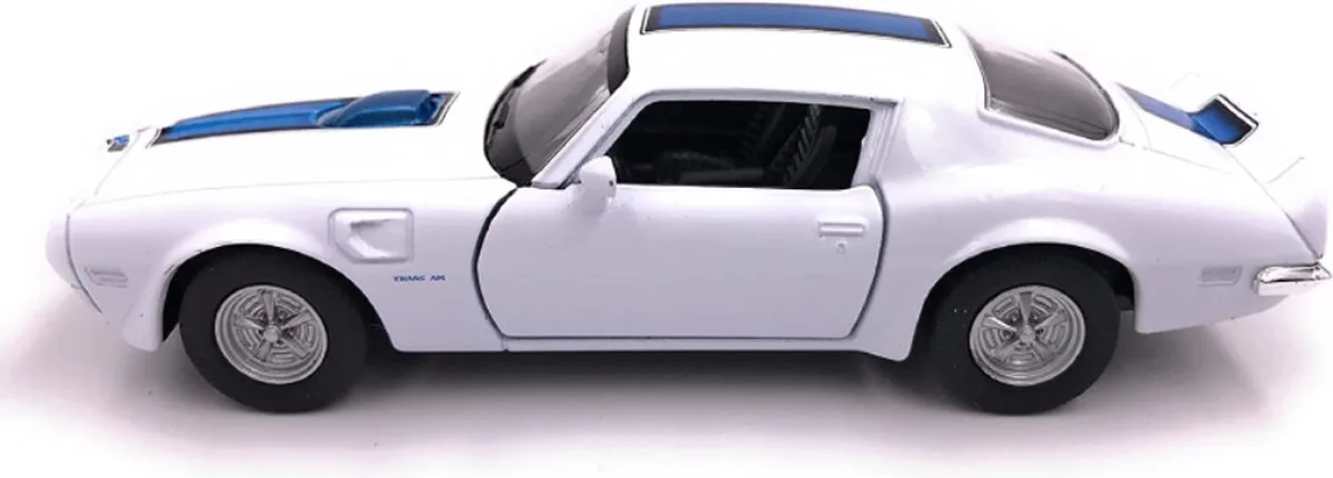 Pontiac Firebird (Wit/Blauw) (10 cm) 1/34 Welly Nex {Modelauto - Schaalmodel - Modelauto - Miniatuurauto - Miniatuur autos} de Welly en Bleu – photo du produit