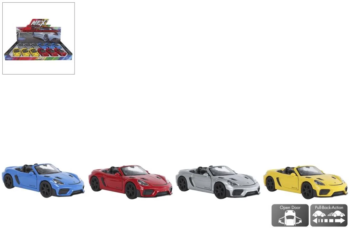 Porsche 718 Spyder RS die cast pull back motor verkoop per stuk 12cm speelgoed auto by Welly in Multicolour – product photo