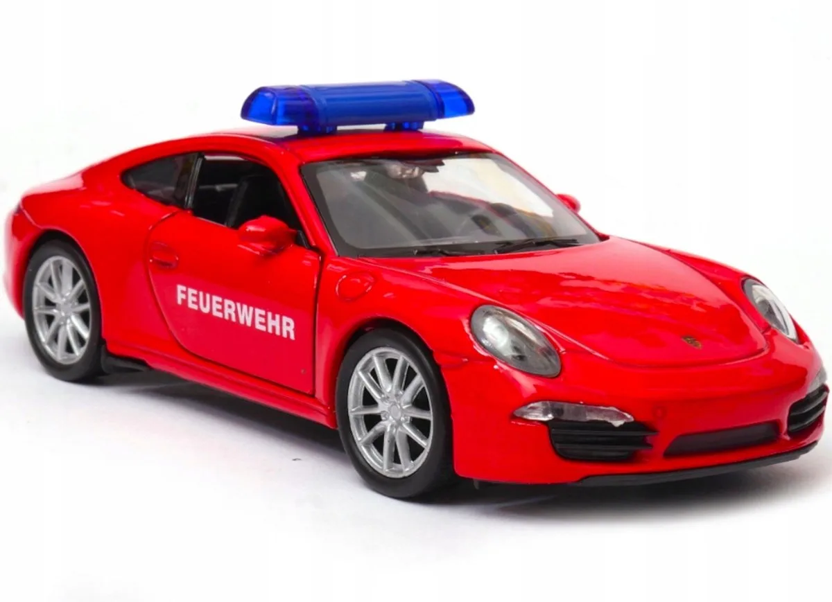 Porsche 911 Carrera S 1:34 Brandweer Modelauto Metaal von Welly in Rot – Produktfoto