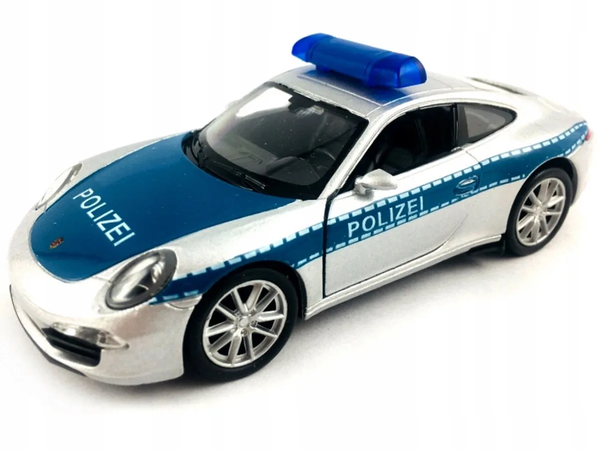 Porsche 911 Carrera S Politie Model Auto Metaal 1:34 van Welly in Blauw – productfoto