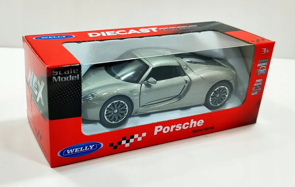 Porsche 918 Spyder Hard-Top Modelauto - 10cm fra Welly i Sølv – produktbillede