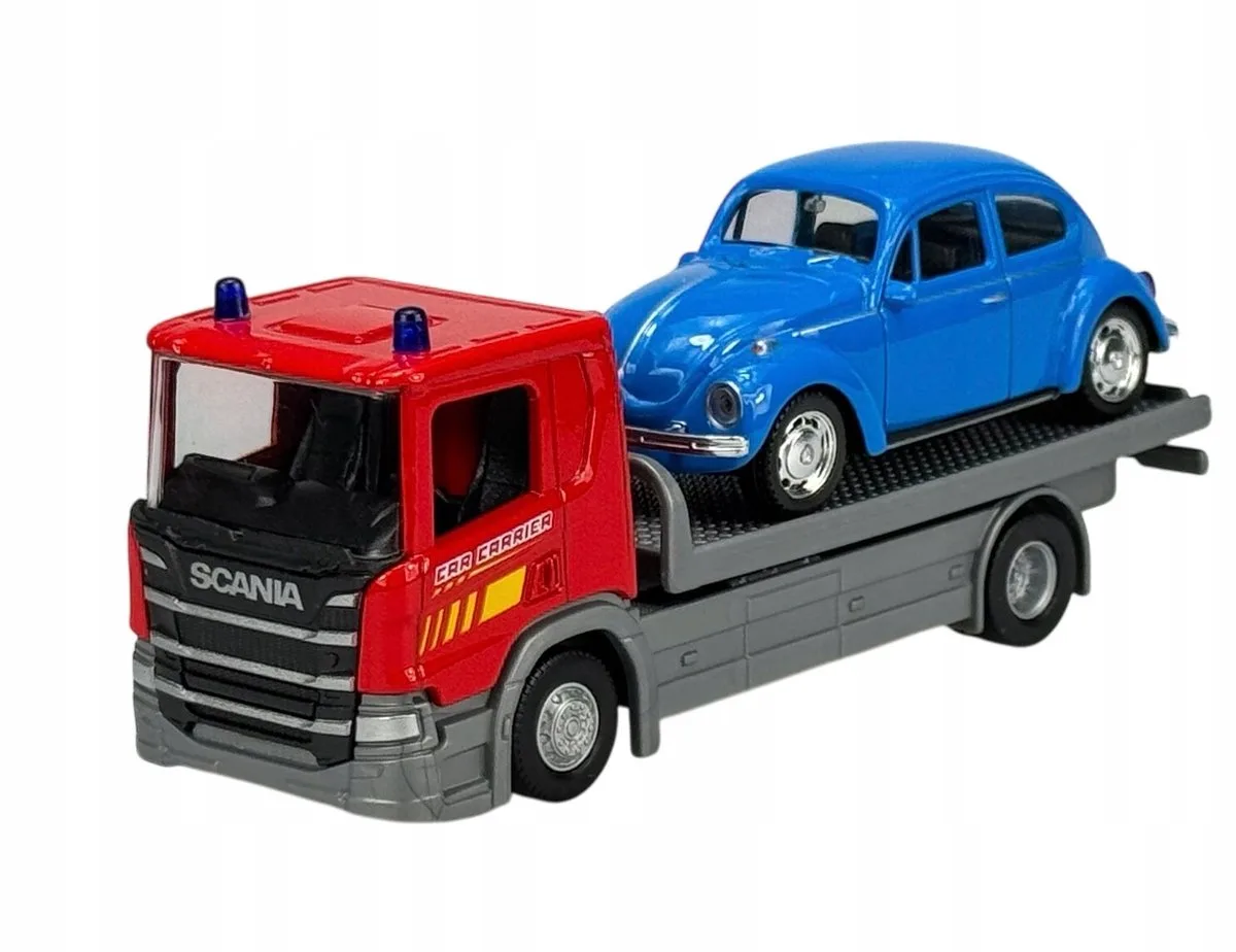 Scania P320 Truck met VW Kever - Schaalmodellen fra Welly i Blå – produktbillede