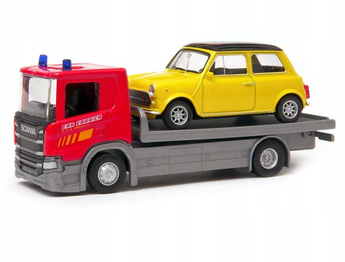 Scania P320 Vrachtwagen & Mini Cooper 1:64/1:43 Modelautoset från Welly i Röd – produktbild