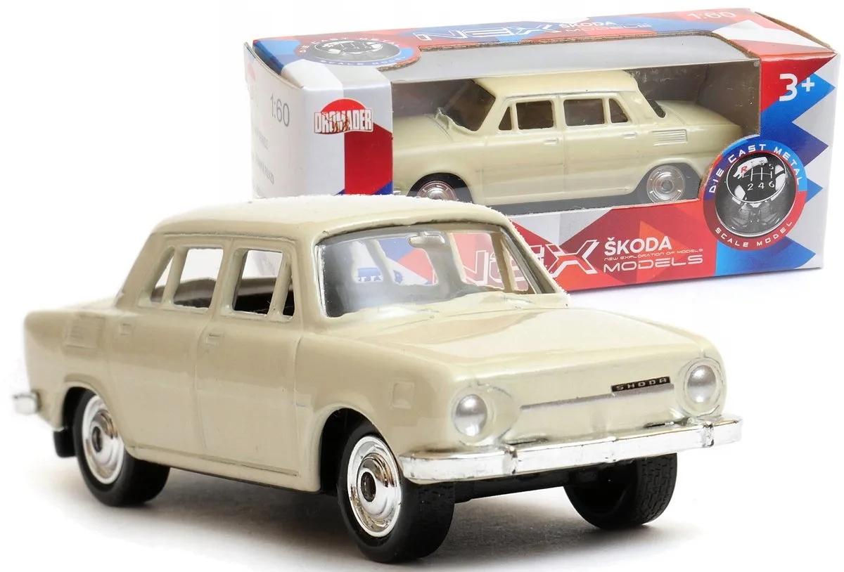 Skoda 100 modelauto 1:60 - Legendarisch PRL-model in von Welly in Ecru – Produktfoto