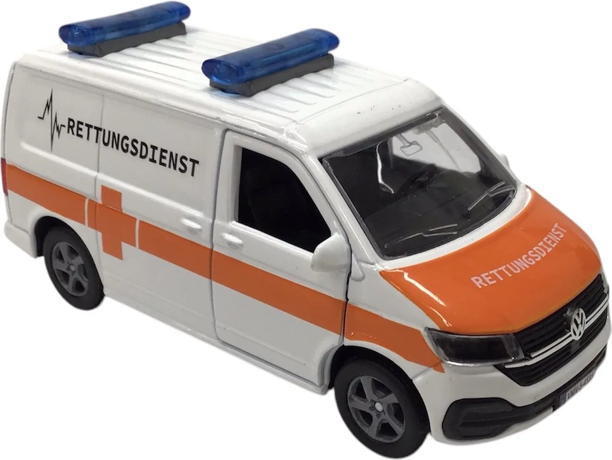 speelgoed auto rettungsdienst Schaalmodel Die cast licht geluid 13,5cm Kids Globe Volkswagen Transporter hulpdienst 112 by Welly in Multicolour – product photo
