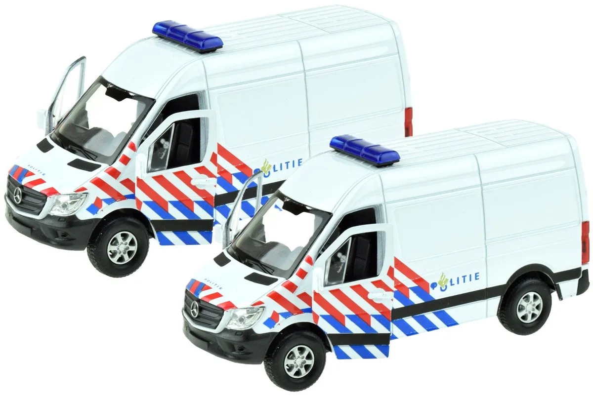 Speelgoed Mercedes Politie auto - 2x - die-cast metaal - 11 cm - Model Sprinter fra Welly i Hvid – produktbillede