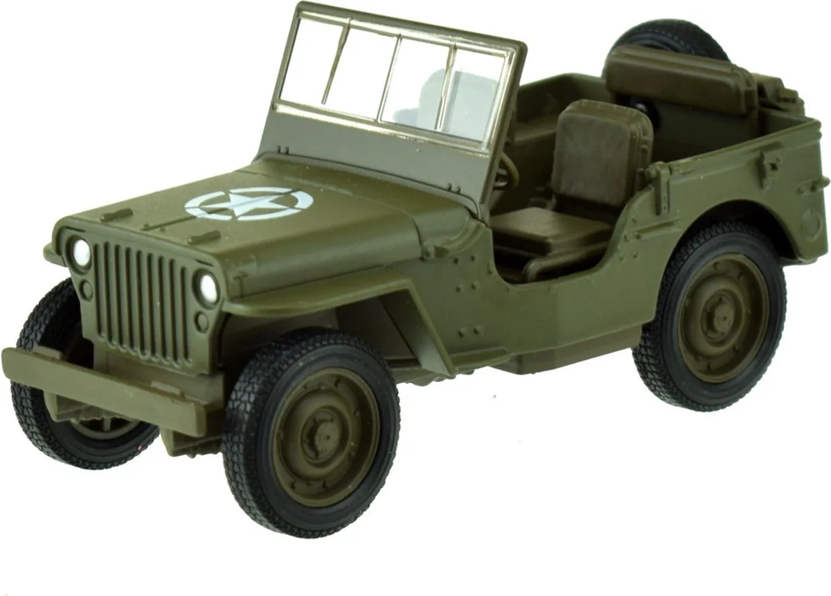 Speelgoed USA Army Jeep auto - legergroen - die-cast metaal - 11 cm - Model Willys van Welly in Meerkleurig – productfoto