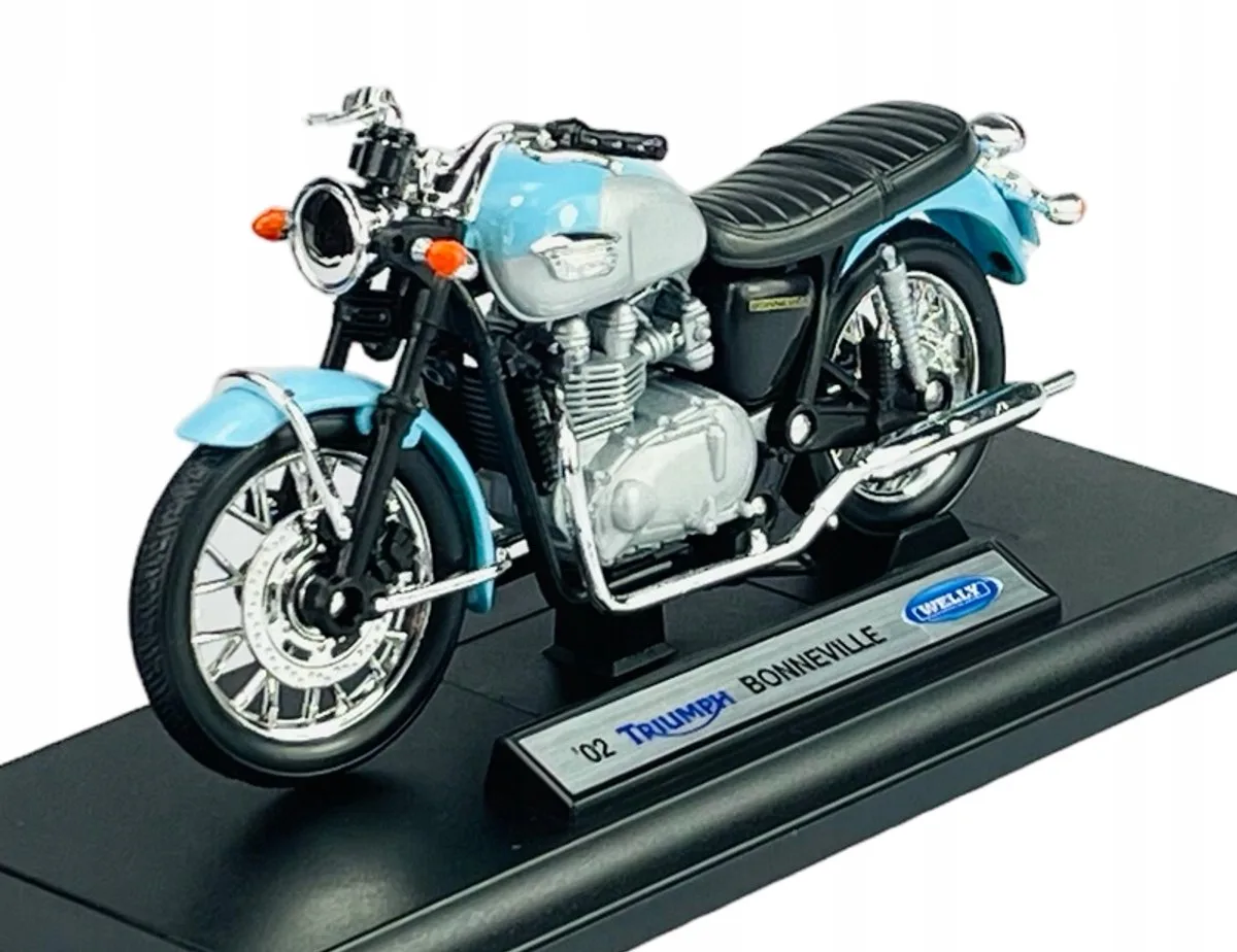 Triumph Bonneville 1:18 motorfiets - blauw - nieuw model by Welly – product photo