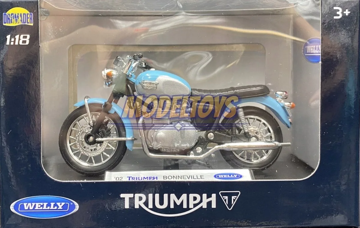 Triumph Bonneville 2002 Modelmotor 1:18 de Welly en Bleu – photo du produit