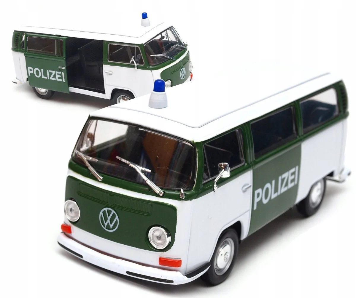 Volkswagen Bus T2 Politie Modelauto Schaal 1:24 fra Welly i Grøn – produktbillede