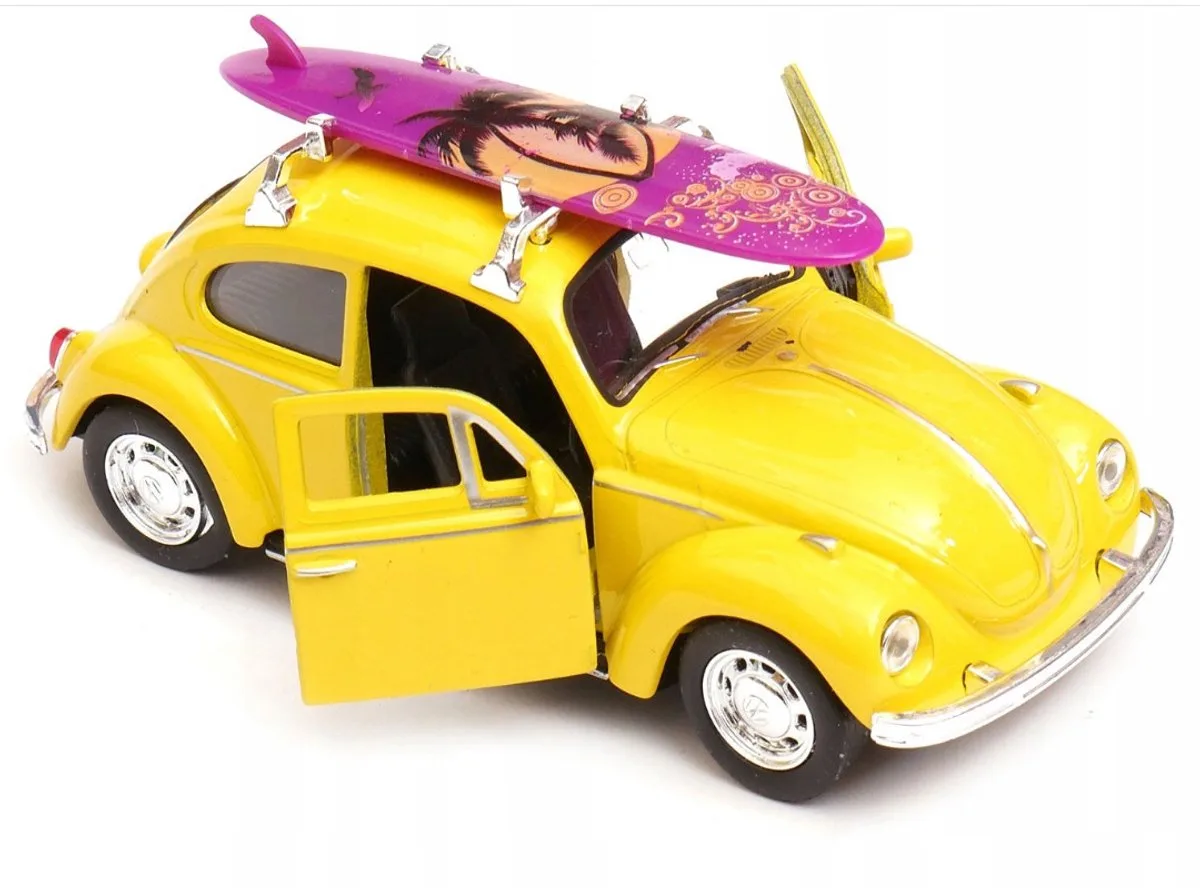 Volkswagen Kever Modelauto 1:34 Surfing fra Welly i Gul – produktbillede