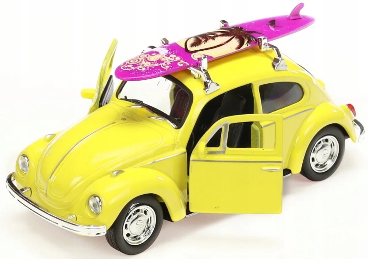 Volkswagen Kever Modelauto met Surfplank, 1:34-1:39 van Welly in Geel – productfoto
