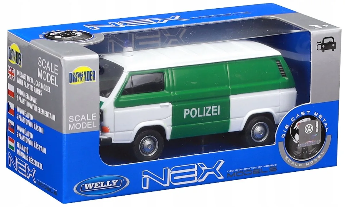 Volkswagen T3 Van Politie Modelauto Schaal 1:34-1:39 fra Welly i Hvid – produktbillede