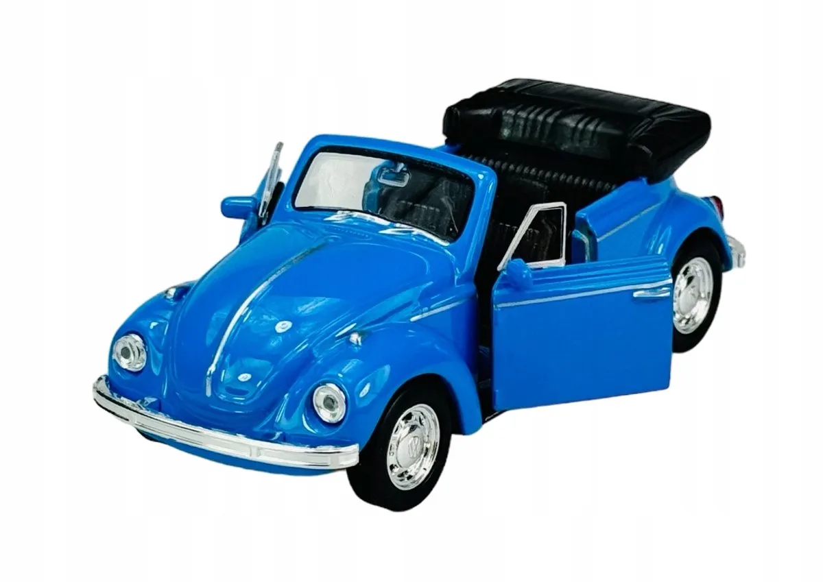 VW Kever Cabrio 1:34 Metalen Model Auto Nieuw van Welly in Blauw – productfoto
