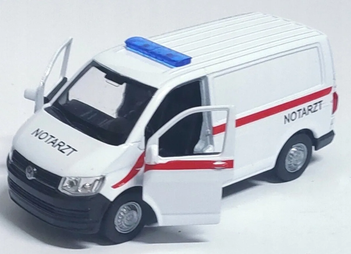 VW Transporter T6 Ambulance Speelgoedauto 1:34-1:39 von Welly in Weiß – Produktfoto