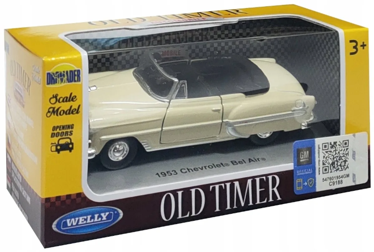 Welly 1953 Chevrolet Bel Air Cabrio Metaal Modelauto Schaal 1:34-1:39 de Welly en Ecru – photo du produit