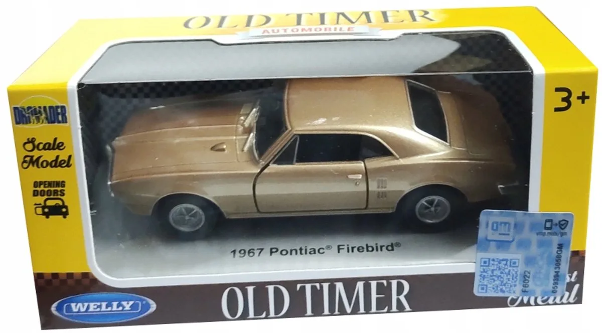 Welly 1967 Pontiac Firebird metalen modelauto, Schaal 1:34-1:39 fra Welly i Guld – produktbillede
