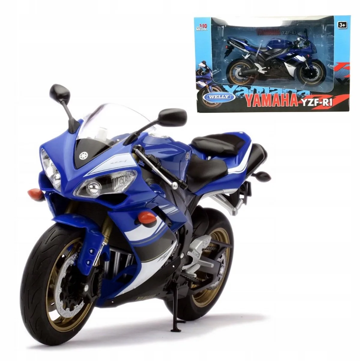 Yamaha YZF-R1 Modelmotor Schaal 1:10 från Welly i Blå – produktbild