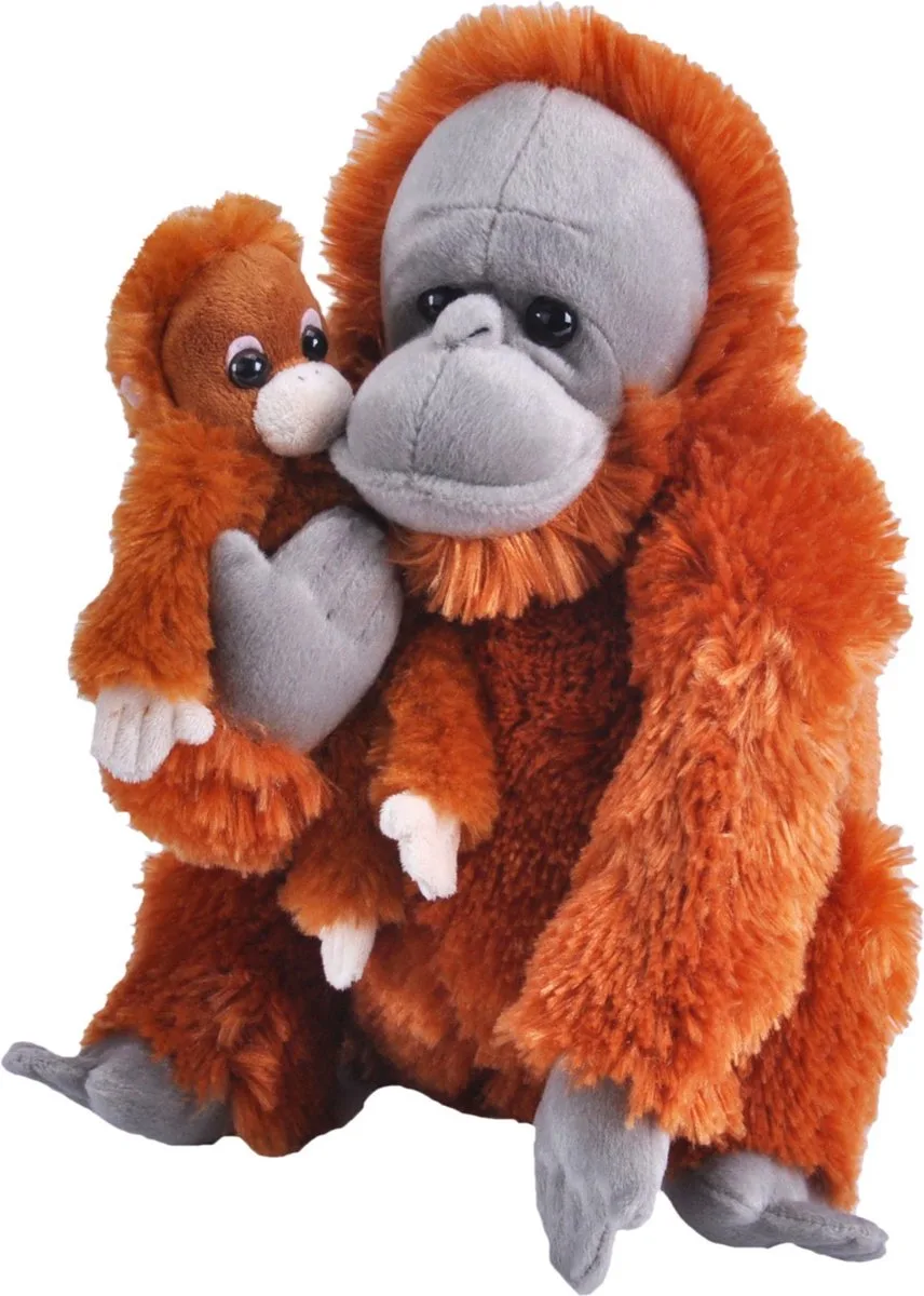 Pluche bruine Orang oetan met jong knuffel - 38 cm - Apen dieren knuffels - Speelgoed voor kinderen de Wild Republic en Marron – photo du produit
