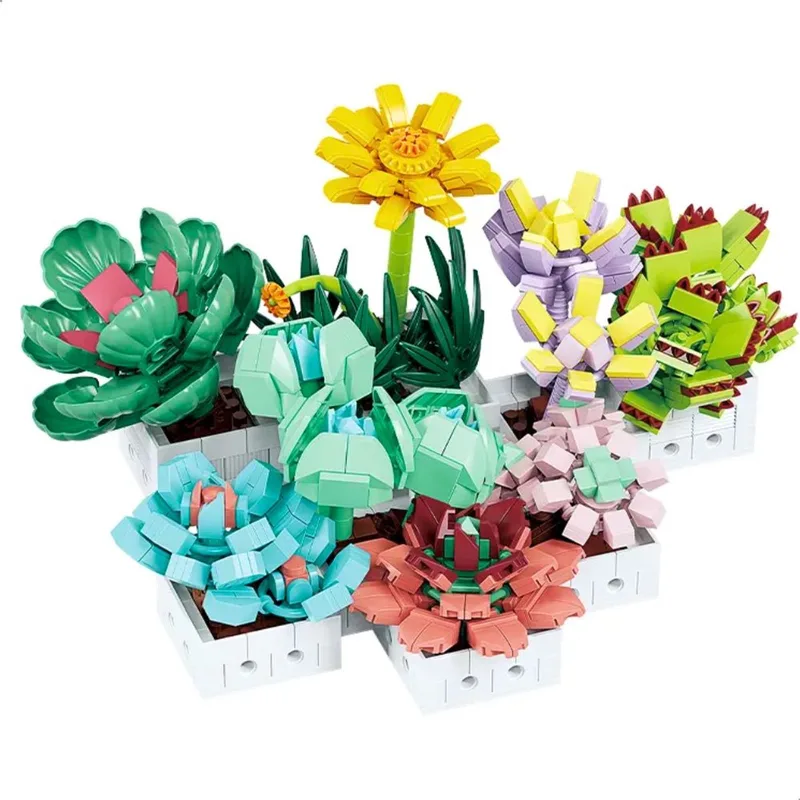 Bloemenpakket Speelgoed Set Geschikt Voor LEGO - 977 Bouwstenen - Bloemen Boeket - Vanaf 6 Jaar - Bouwpakket - STEM Speelgoed - Speelset - Bouwspeelgoed - Inclusief Handleiding van WOMA in Vetplantjes, 977 bloks – productfoto