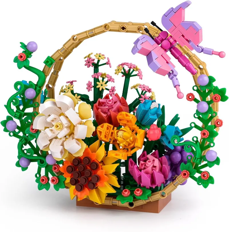 blomenmandje Bouwset - Kleurrijke Bloemen Bouwpakket – Creatieve Bloemenboeket Constructieset – Educatief STEM Speelgoed - 641 Stuks van WOMA in Flower Basket – productfoto