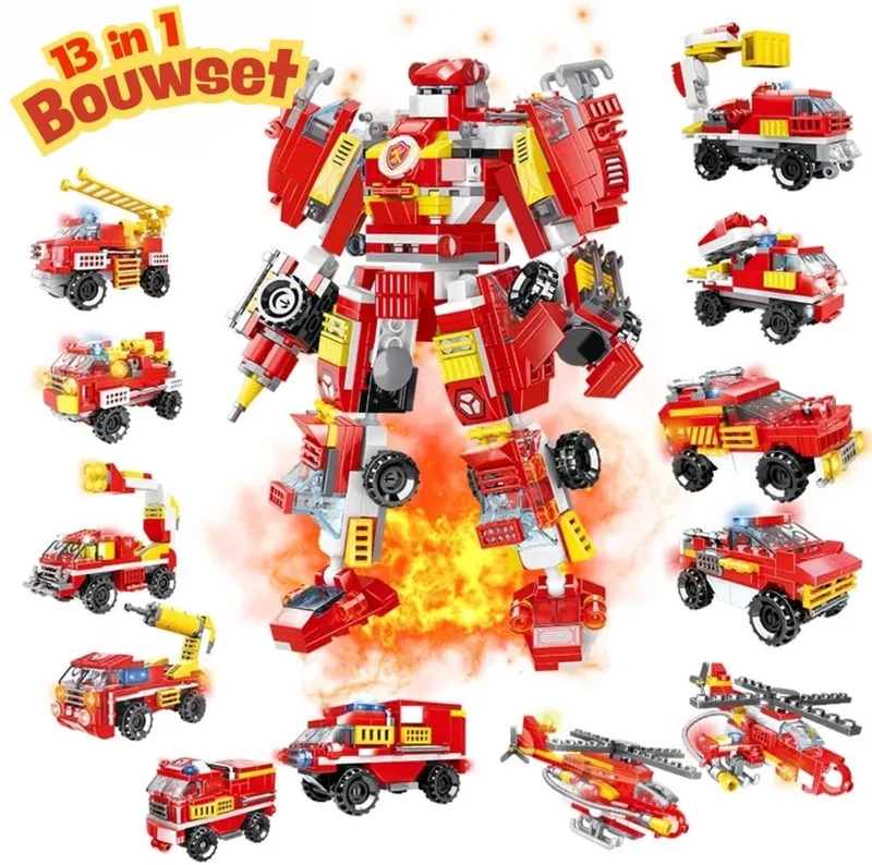 C0651 Brandweer Auto Robot 1 3 in 1 bouwset | City mecha transformers | Ideas expert modelbouw | Classic Icons Creator speelgoed technisch bouwpakket voor kinderen & volwassenen | Geschikt voor Lego | Bouwdoos met 591 bouwstenen de WOMA en Transformer: Mecha Brandweer Robot, 591 bloks – photo du produit
