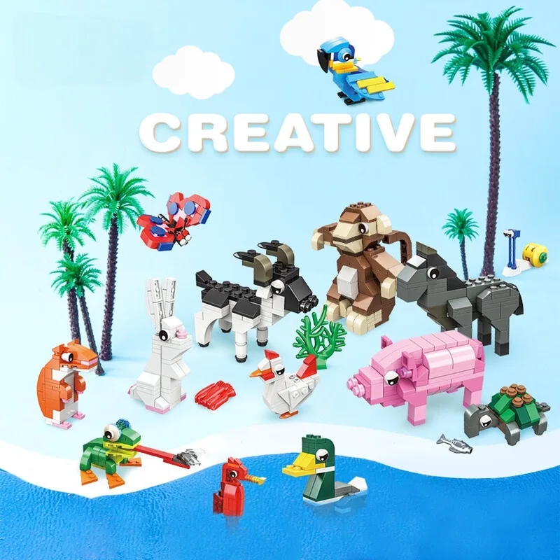 Creative Dierentuin - 16 verschillende Dieren bouwset - Bouwpakket - Bouwblokken - Bouwset - Compatibel met Lego bouwstenen - 970 Stuks van WOMA in Black – productfoto