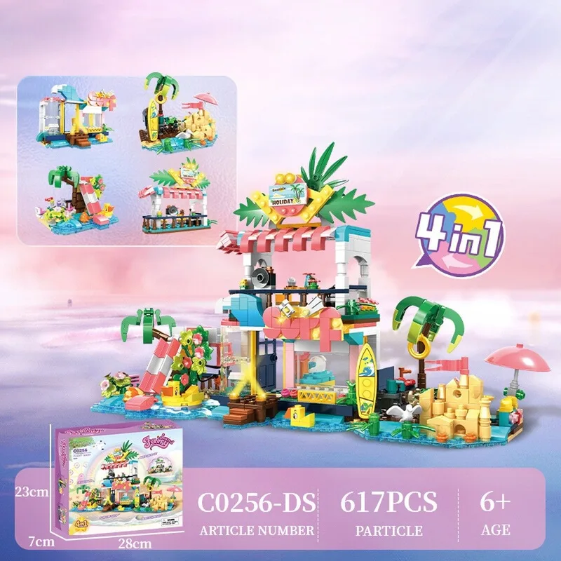 Fairy Land Beach Holiday - Prinses speelgoed - Meisjes Bouwpakket - Bouwblokken - Bouwsetenen - Compatibel met Lego bouwstenen - 617 Stuks by WOMA in Fairyland Beach Holiday – product photo