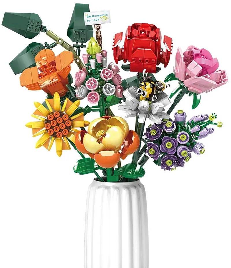 Flower Bouquet bouwset - Bloemen Bouwpakket - Creatieve Bloemenboeket Constructieset – Compatibel met LEGO – Educatief STEM Speelgoed - 770 Stuks by WOMA in Bloemenbouwset: Simpel Bouquet, 770 Bloks – product photo