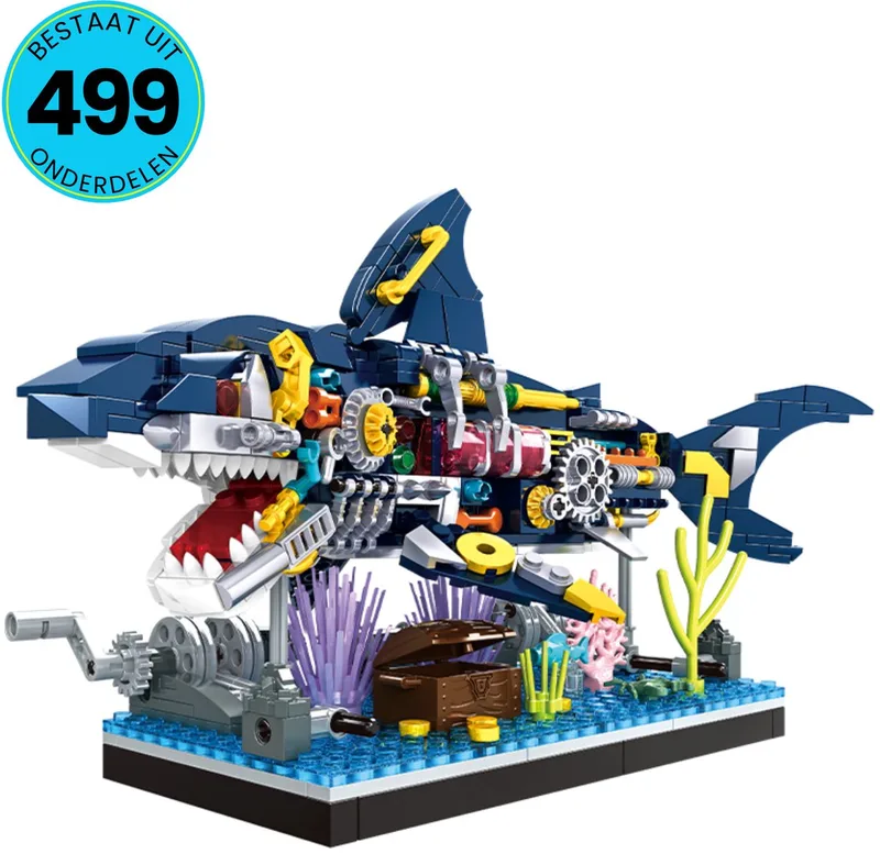 Mechanische Haai Speelgoed Set Geschikt Voor LEGO - 499 Bouwstenen - Vanaf 6 Jaar - Bouwset - STEM Speelgoed - Bouwsets - Bouwspeelgoed - Inclusief Handleiding van WOMA in Verschillende kleuren – productfoto