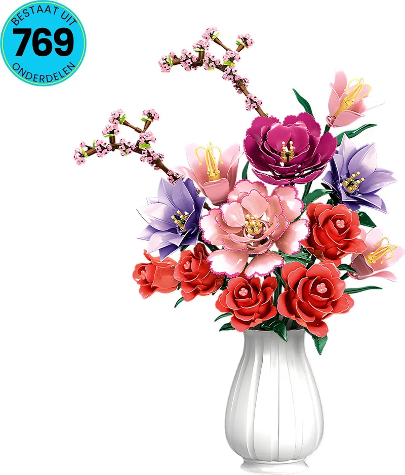 Pioenrozen bouwset | Botanisch Collection modelbouw | Classic Creator STEM speelgoed bouwpakket voor volwassenen en kinderen | Educatief DIY Kunstbloemen decoratie geschikt voor Iego | bouwdoos met 769 bouwstenen de WOMA en Pioenrozen Boeket, 769 bloks – photo du produit