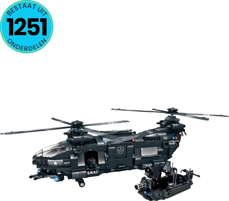 Politie Speelgoed Set Geschikt voor LEGO - Vanaf 6 Jaar - 1251 Bouwstenen - Bouwset - STEM Speelgoed - Bouwspeelgoed - Inclusief Handleiding by WOMA in Politie Helikopter – product photo