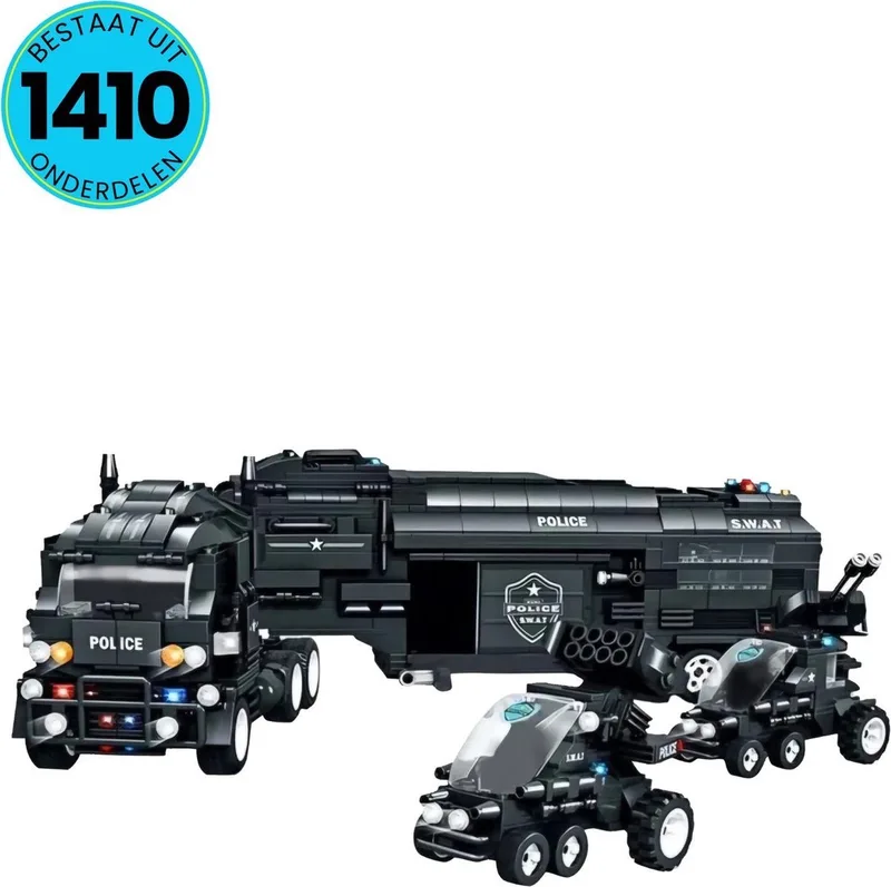 Politie Speelgoed Set Geschikt voor LEGO - Vanaf 6 Jaar - 1413 Bouwstenen - Bouwset - STEM Speelgoed - Bouwspeelgoed - Inclusief Handleiding by WOMA in SWAT bus – product photo