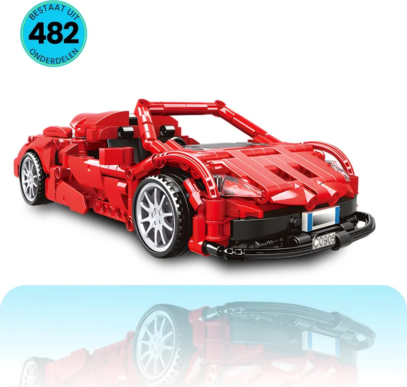 Raceauto Speelgoed Set Geschikt Voor LEGO - 482 Bouwstenen - Terugtrek Motor - Vanaf 6 Jaar - Supercar - Bouwpakket - STEM Speelgoed - Speelset - Bouwspeelgoed - Inclusief Handleiding van WOMA in Verschillende kleuren – productfoto