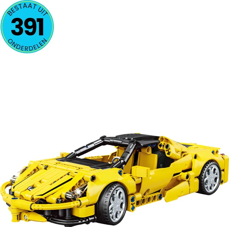 Raceauto Speelgoed Set Geschikt Voor LEGO - Supercar - Terugtrek Motor - Vanaf 6 Jaar - 391 Bouwstenen - Bouwpakket - STEM Speelgoed - Speelset - Bouwspeelgoed - Inclusief Handleiding van WOMA in Geel – productfoto